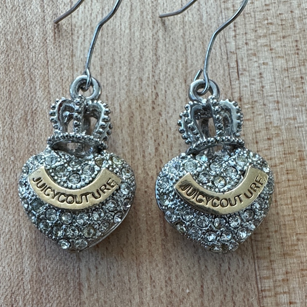 Juicy Couture Sparkling Silver and Gold Crown Heart Earrings - Picture 2 of 3